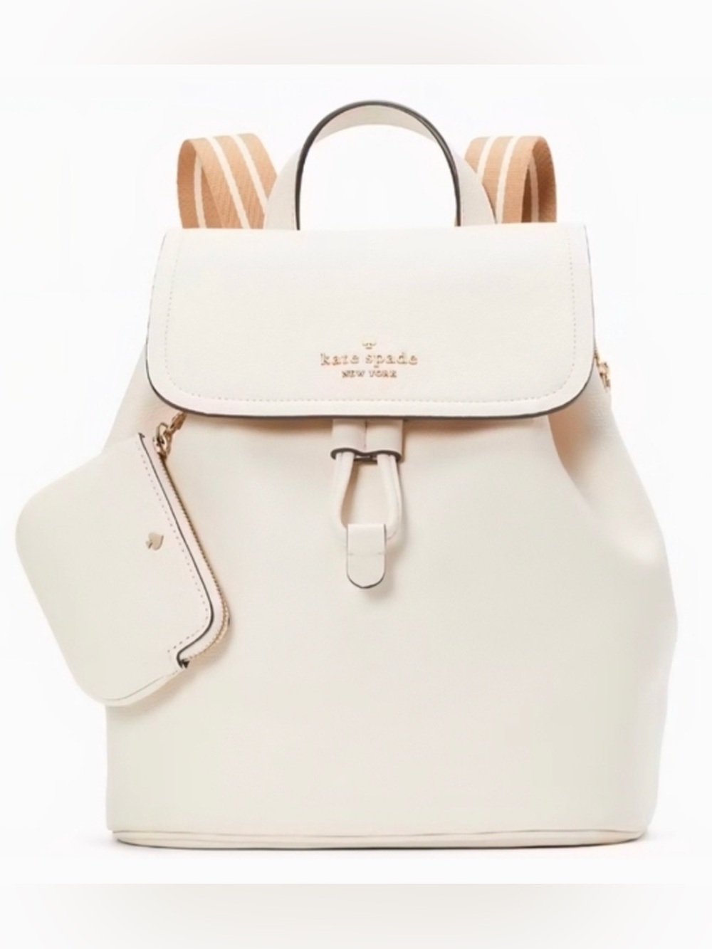 kate spade Creamy White Leather Backpack with Striped Straps